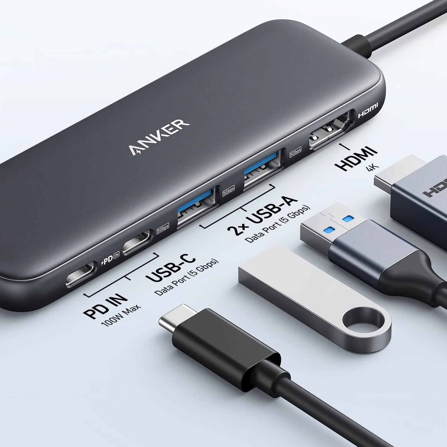 Hub USB-C Anker 332, 2 x USB-A - 2 x USB-C - 1 x HDMI, Γκρι A8355H11