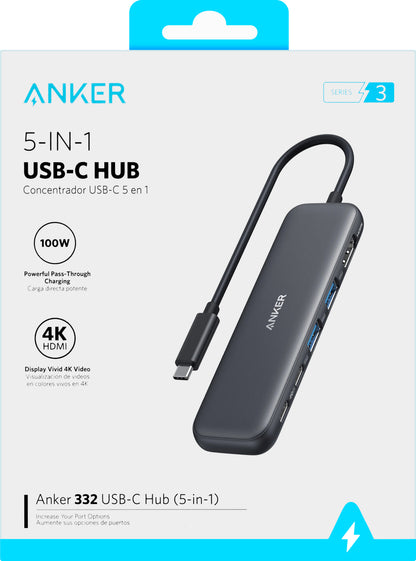 Hub USB-C Anker 332, 2 x USB-A - 2 x USB-C - 1 x HDMI, Γκρι A8355H11