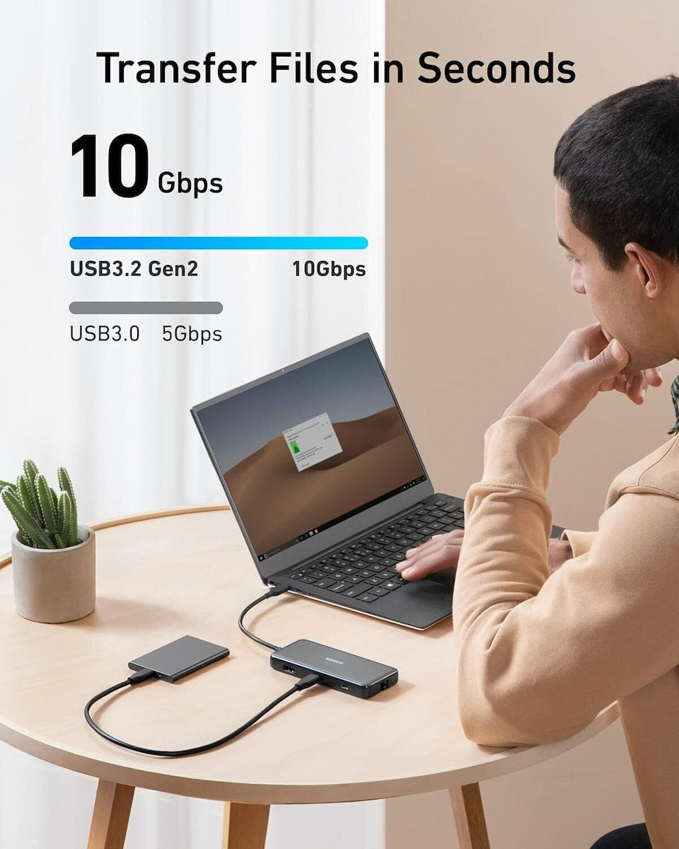 Hub USB-C Anker 555, 2 x USB-A 3.2 - 2 x USB-C - 1 x HDMI - 1 x RJ45 - 1 x SD - 1 x microSD, Γκρι A83830A2