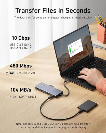 Hub USB-C Anker PowerExpand, 1 x USB-A 3.2 - 2 x USB-A - 2 x USB-C - 1 x Display Port - 1 x HDMI - 1 x Jack 3.5mm - 1 x RJ45 - 1 x SD - 1 x microSD, Γκρι