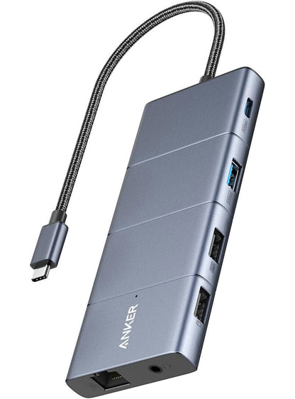Hub USB-C Anker PowerExpand, 1 x USB-A 3.2 - 2 x USB-A - 2 x USB-C - 1 x Display Port - 1 x HDMI - 1 x Jack 3.5mm - 1 x RJ45 - 1 x SD - 1 x microSD, Γκρι
