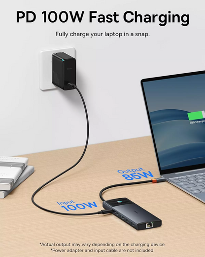 Hub USB-C Baseus Dual Display, 1 x USB-A 3.0 - 2 x USB-A - 2 x USB-C - 2 x HDMI - 1 x RJ45 - 1 x SD - 1 x microSD, Μαύρο B00061800123-01