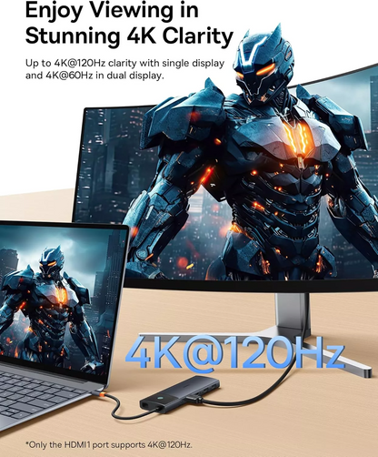 Hub USB-C Baseus Dual Display, 1 x USB-A 3.0 - 2 x USB-A - 2 x USB-C - 2 x HDMI - 1 x RJ45 - 1 x SD - 1 x microSD, Μαύρο B00061800123-01