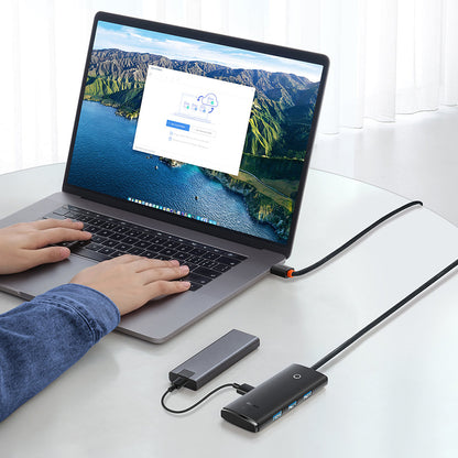 Hub USB-C Baseus Lite, 4 x USB-A 3.0 - 1 x USB-C, 2m, Μαύρο WKQX030501