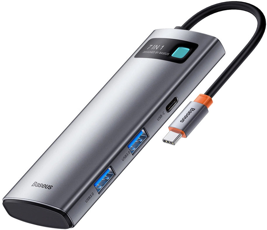 Hub USB-C Baseus Metal Gleam, 2 x USB-A 3.0 - 2 x USB-C - 1 x HDMI - 1 x SD - 1 x microSD, Γκρι WKWG020113