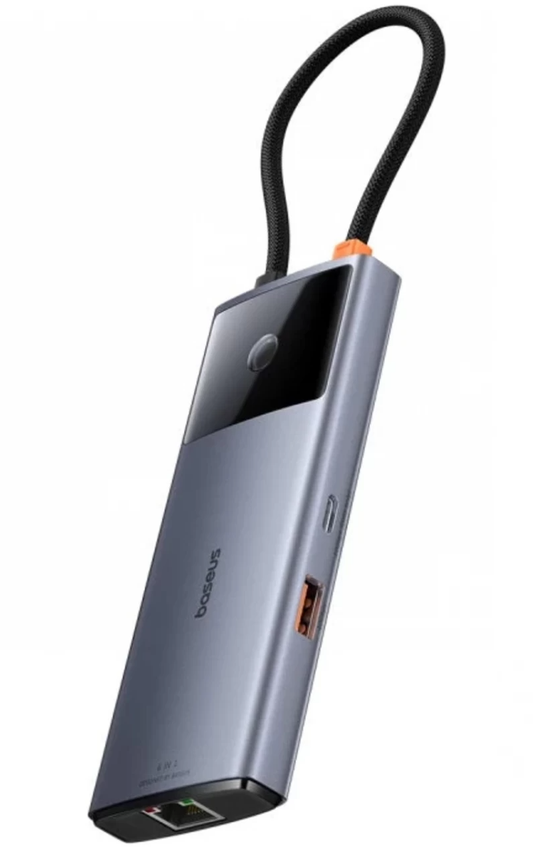 Baseus Metal Gleam II USB-C Hub, 2 x USB-A - 2 x USB-C - 1 x HDMI - 1 x RJ45, Gray B00061802813-00