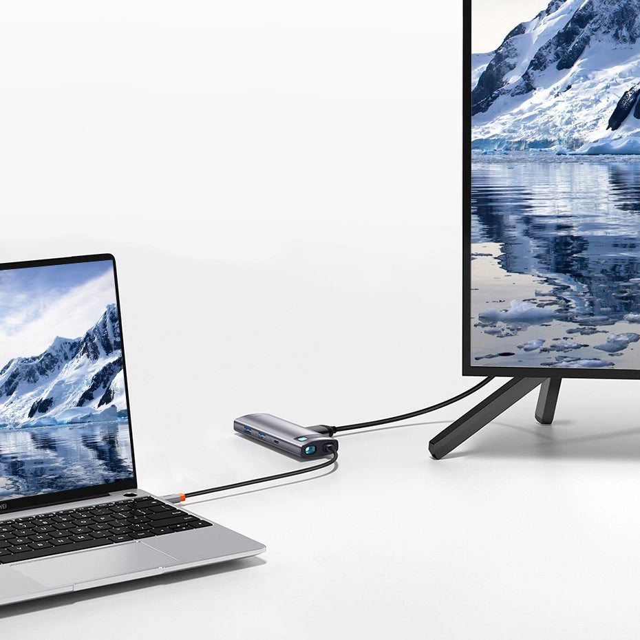 Hub USB-C Baseus Metal Gleam, 2 x USB-A 3.0 - 2 x USB-C - 1 x HDMI - 1 x SD - 1 x microSD, Γκρι WKWG020113