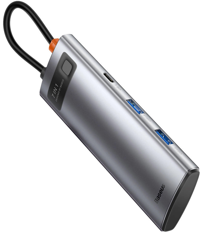 Hub USB-C Baseus Metal Gleam, 2 x USB-A 3.0 - 2 x USB-C - 1 x HDMI - 1 x SD - 1 x microSD, Γκρι WKWG020113