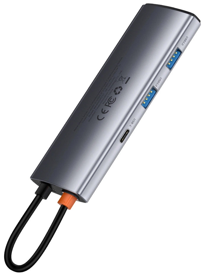 Hub USB-C Baseus Metal Gleam, 2 x USB-A 3.0 - 2 x USB-C - 1 x HDMI - 1 x SD - 1 x microSD, Γκρι WKWG020113
