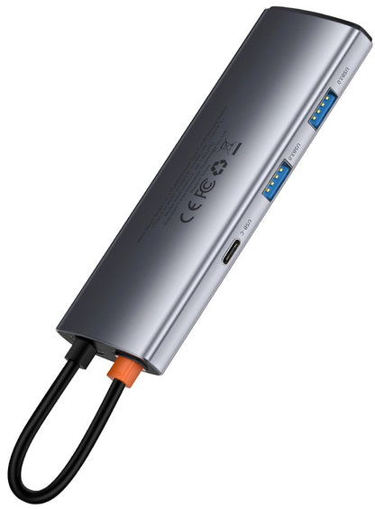 Hub USB-C Baseus Metal Gleam, 2 x USB-A 3.0 - 2 x USB-C - 1 x HDMI - 1 x SD - 1 x microSD, Γκρι WKWG020113