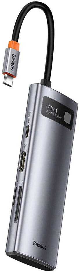 Hub USB-C Baseus Metal Gleam, 2 x USB-A 3.0 - 2 x USB-C - 1 x HDMI - 1 x SD - 1 x microSD, Γκρι WKWG020113