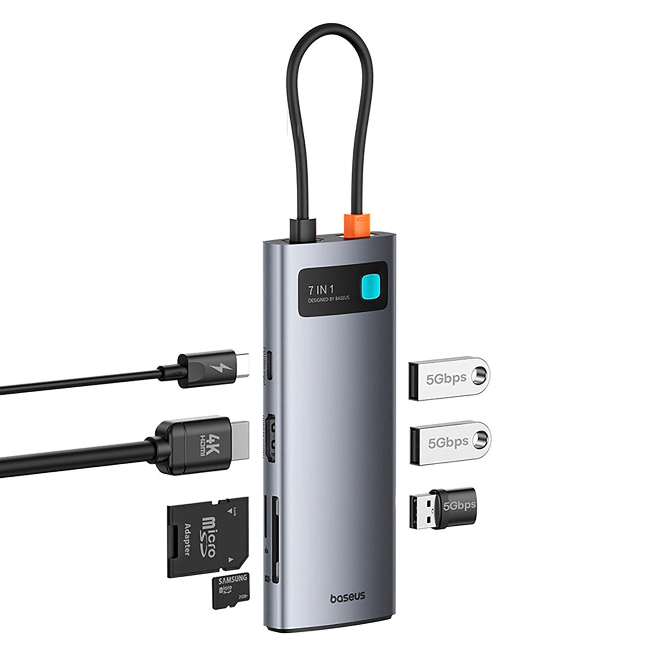 Hub USB-C Baseus Metal Gleam, 3 x USB-A 3.0 - 1 x USB-C - 1 x HDMI - 1 x SD - 1 x microSD, Γκρι B00030708811-01