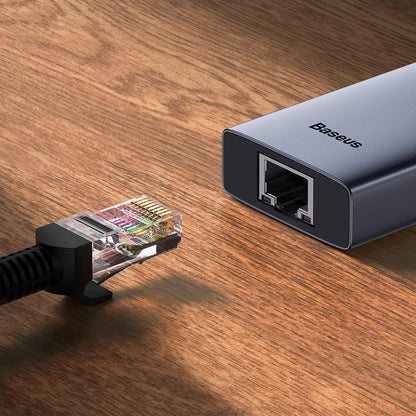 Hub USB-C Baseus UltraJoy, 2 x USB-A 3.0 - 1 x USB-C - 1 x HDMI - 1 x RJ45 - 1 x SD - 1 x microSD, Γκρι B00052805813-00