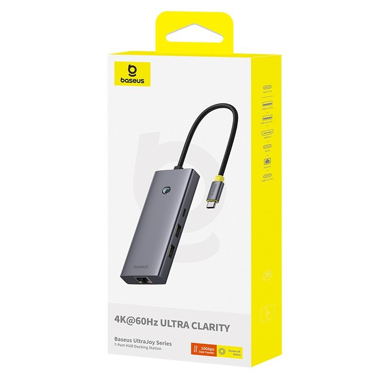Hub USB-C Baseus UltraJoy, 3 x USB-A 3.0 - 1 x USB-C - 1 x HDMI - 1 x SD - 1 x microSD, Γκρι B00052803811-03