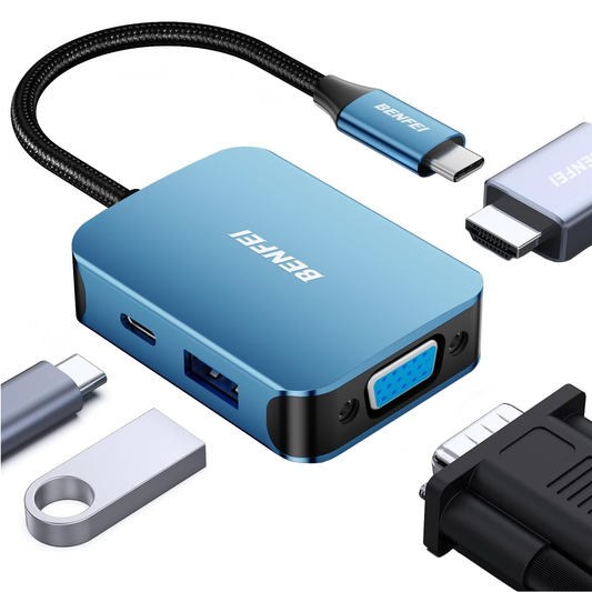 Hub USB-C Benfei, 1 x USB-A 3.0 - 1 x USB-C - 1 x HDMI - 1 x VGA, Μπλε