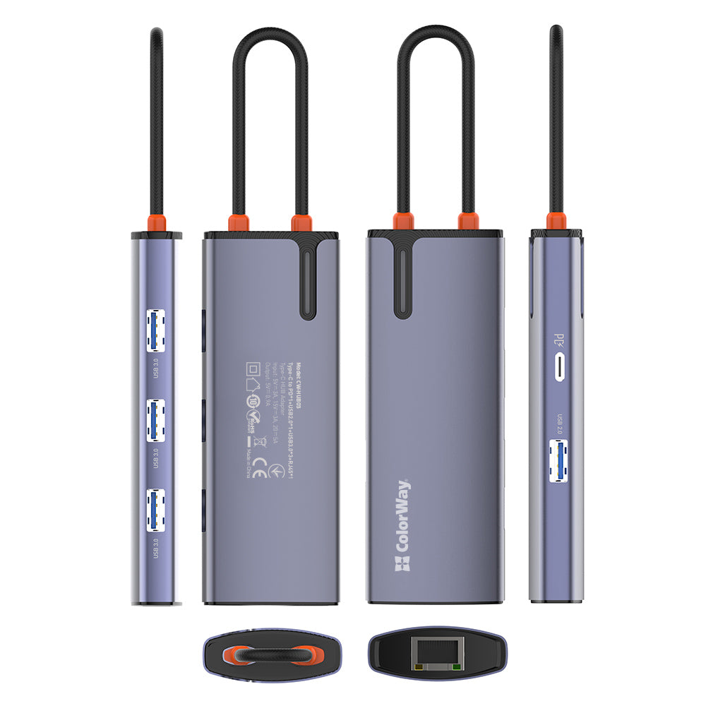 Hub USB-C ColorWay CW-HUB03, 6in1, Ασημί