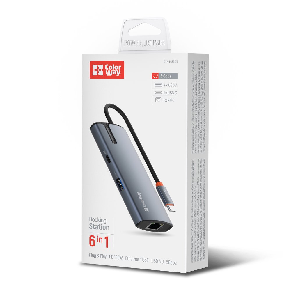 Hub USB-C ColorWay CW-HUB03, 6in1, Ασημί