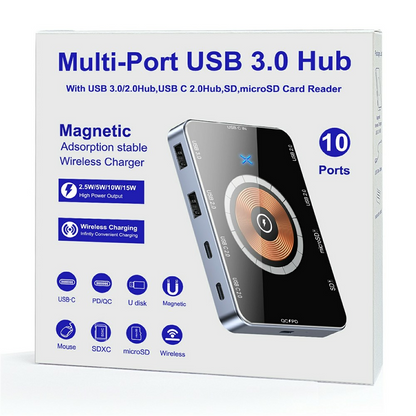 Hub USB-C με Ασύρματη Φόρτιση QI OEM YC7209, 10σε1, Γκρι