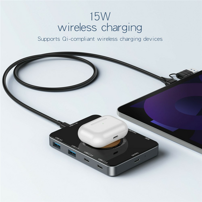 Hub USB-C με Ασύρματη Φόρτιση QI OEM YC7209, 10σε1, Γκρι