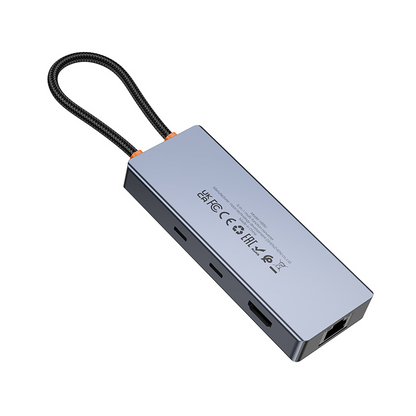 Hub USB-C HOCO HB52, 2 x USB-A 3.0 - 2 x USB-C - 1 x HDMI - 1 x RJ45 - 1 x SD - 1 x microSD, Γκρι