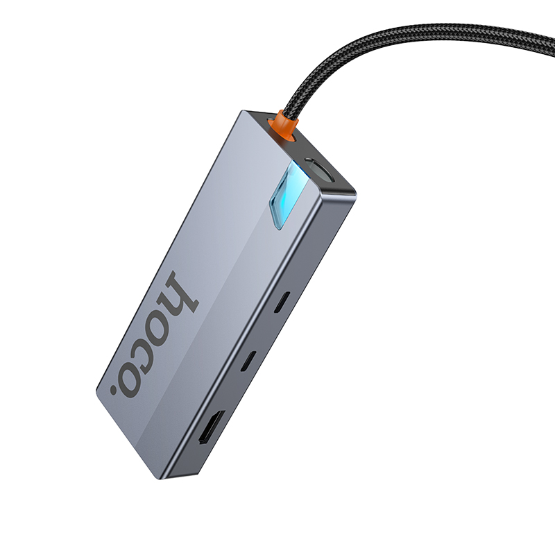 Hub USB-C HOCO HB52, 2 x USB-A 3.0 - 2 x USB-C - 1 x HDMI - 1 x RJ45 - 1 x SD - 1 x microSD, Γκρι