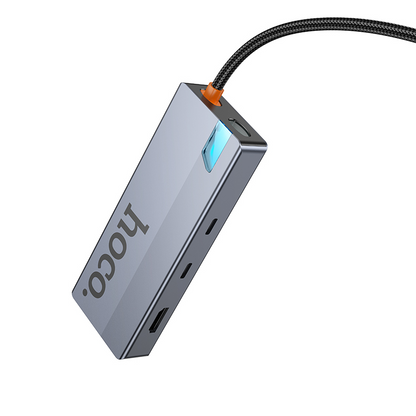 Hub USB-C HOCO HB52, 2 x USB-A 3.0 - 2 x USB-C - 1 x HDMI - 1 x RJ45 - 1 x SD - 1 x microSD, Γκρι