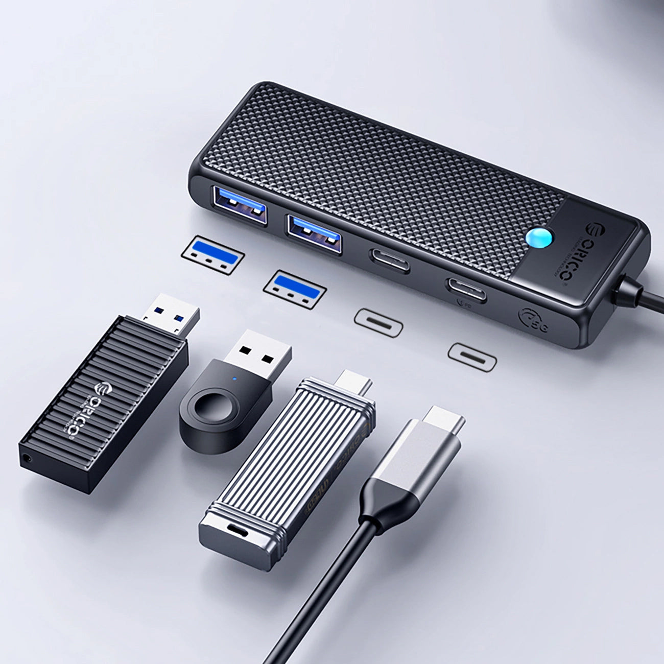 Hub USB-C Orico PAPW2AC-C3, 2 x USB-A 3.0 - 2 x USB-C, Μαύρο