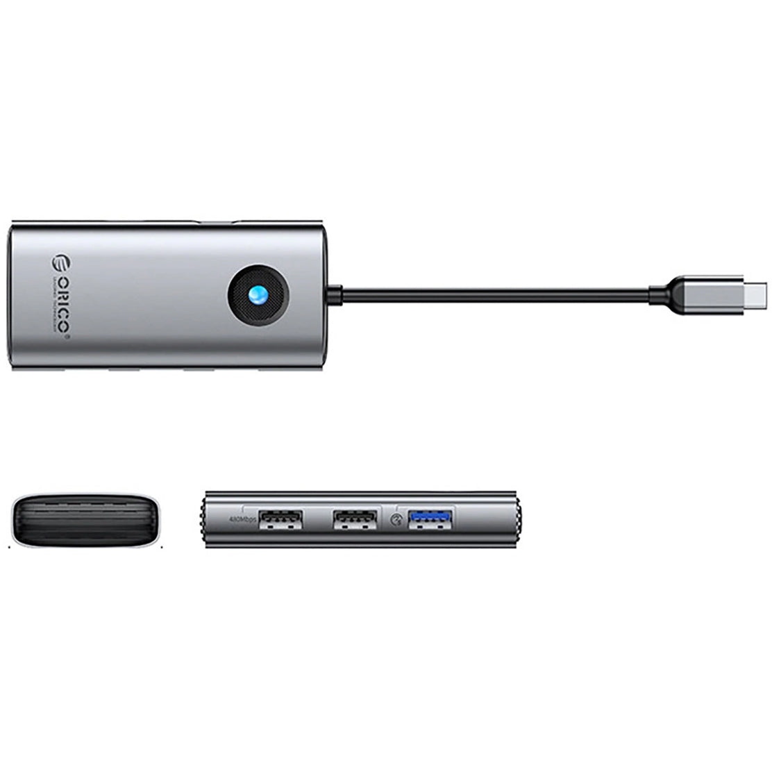 Hub USB-C Orico PW11-5P, 1 x USB-A 3.0 - 2 x USB-A - 1 x USB-C - 1 x HDMI, Γκρι