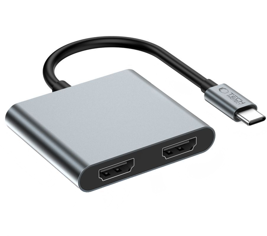 Hub USB-C Tech-Protect HB08, 1 x USB-A - 1 x USB-C - 2 x HDMI, Γκρι