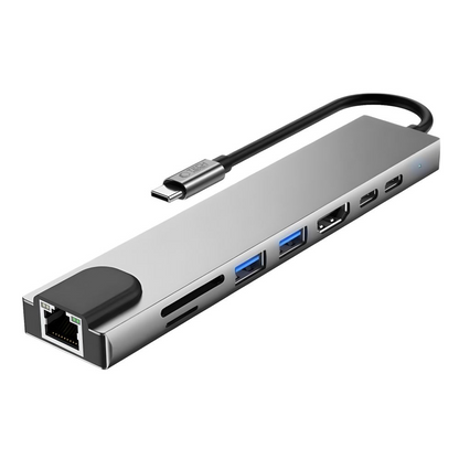 Hub USB-C Tech-Protect HB09, 2 x USB-A 3.0 - 2 x USB-C - 1 x HDMI - 1 x RJ45 - 1 x SD - 1 x microSD, Γκρι
