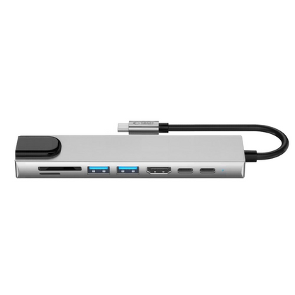 Hub USB-C Tech-Protect HB09, 2 x USB-A 3.0 - 2 x USB-C - 1 x HDMI - 1 x RJ45 - 1 x SD - 1 x microSD, Γκρι