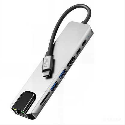 Hub USB-C Tech-Protect HB09, 2 x USB-A 3.0 - 2 x USB-C - 1 x HDMI - 1 x RJ45 - 1 x SD - 1 x microSD, Γκρι