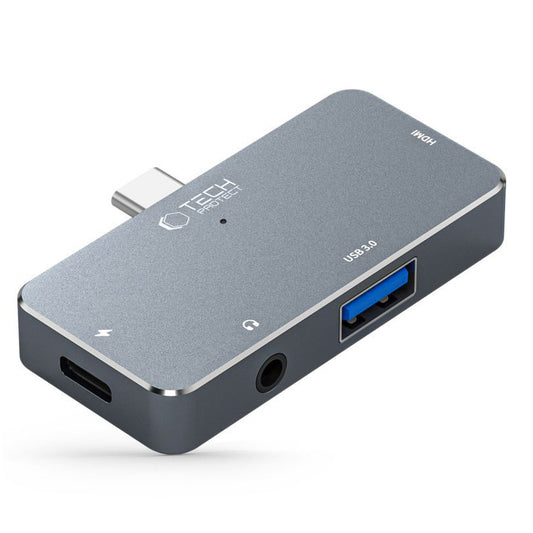 Hub USB-C Tech-Protect V6, 1 x USB-A - 1 x USB-C - 1 x HDMI - 1 x υποδοχή 3,5 mm, Γκρι