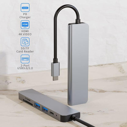 Hub USB-C Techsuit H5 TurboChargeX, 6in1, Γκρι