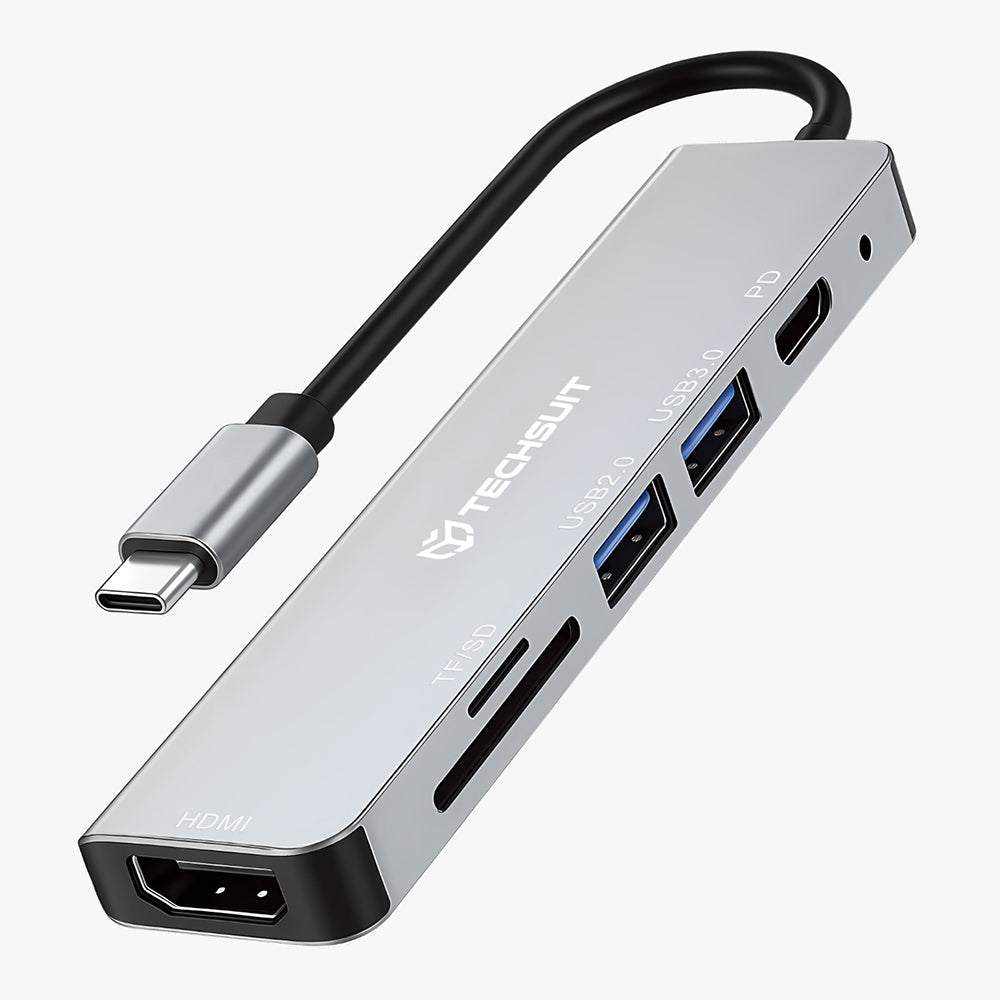 Hub USB-C Techsuit H5 TurboChargeX, 6in1, Γκρι