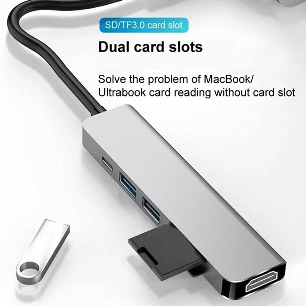 Hub USB-C Techsuit H5 TurboChargeX, 6in1, Γκρι