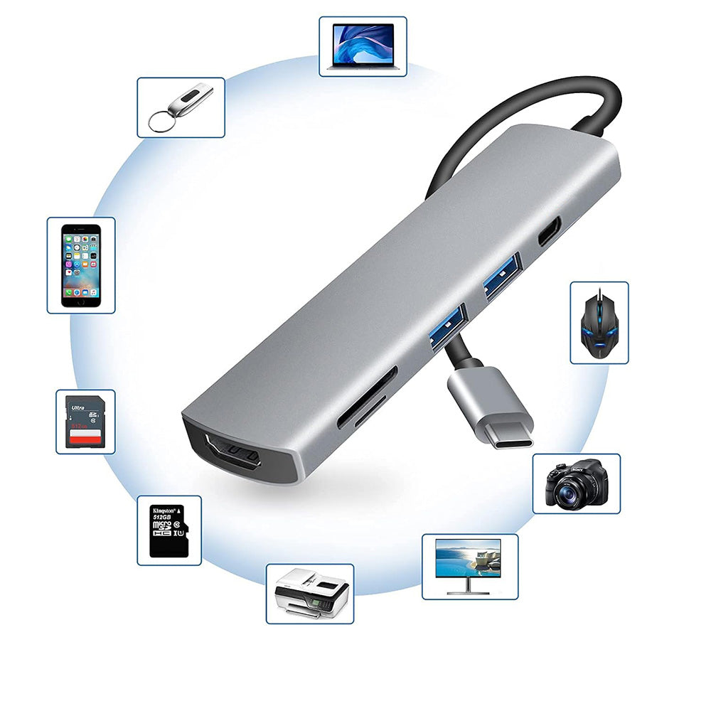 Hub USB-C Techsuit H5 TurboChargeX, 6in1, Γκρι