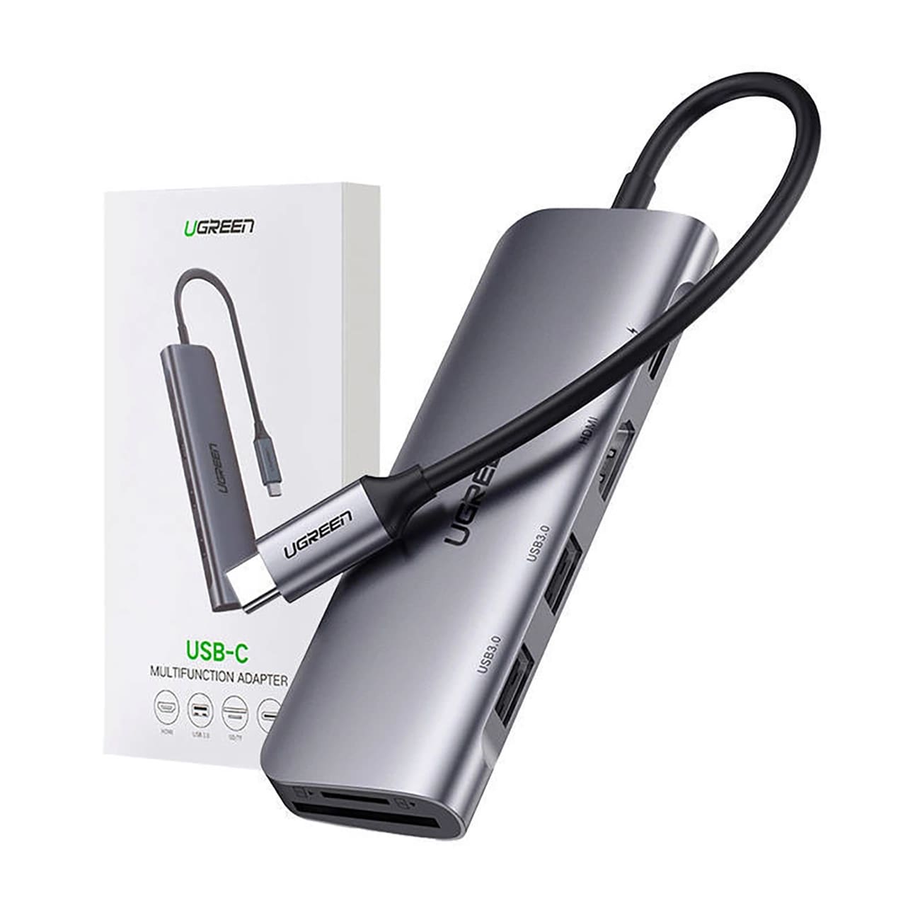 Hub USB-C UGREEN CM195 (15214), 2 x USB-A 3.0 - 1 x USB-C - 1 x HDMI - 1 x SD - 1 x microSD, Γκρι