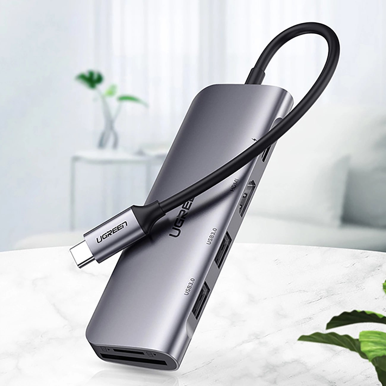 Hub USB-C UGREEN CM195 (15214), 2 x USB-A 3.0 - 1 x USB-C - 1 x HDMI - 1 x SD - 1 x microSD, Γκρι