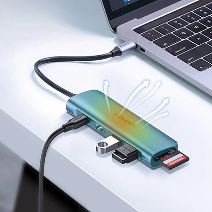 Hub USB-C UGREEN CM195 (15214), 2 x USB-A 3.0 - 1 x USB-C - 1 x HDMI - 1 x SD - 1 x microSD, Γκρι