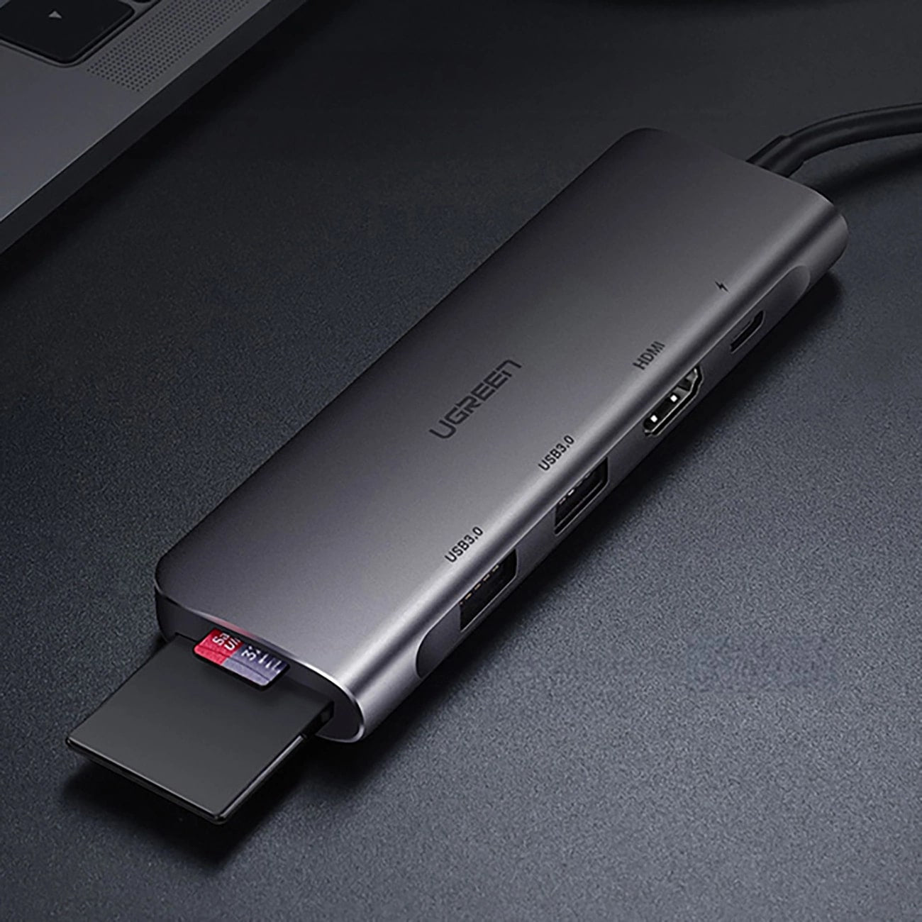 Hub USB-C UGREEN CM195 (15214), 2 x USB-A 3.0 - 1 x USB-C - 1 x HDMI - 1 x SD - 1 x microSD, Γκρι