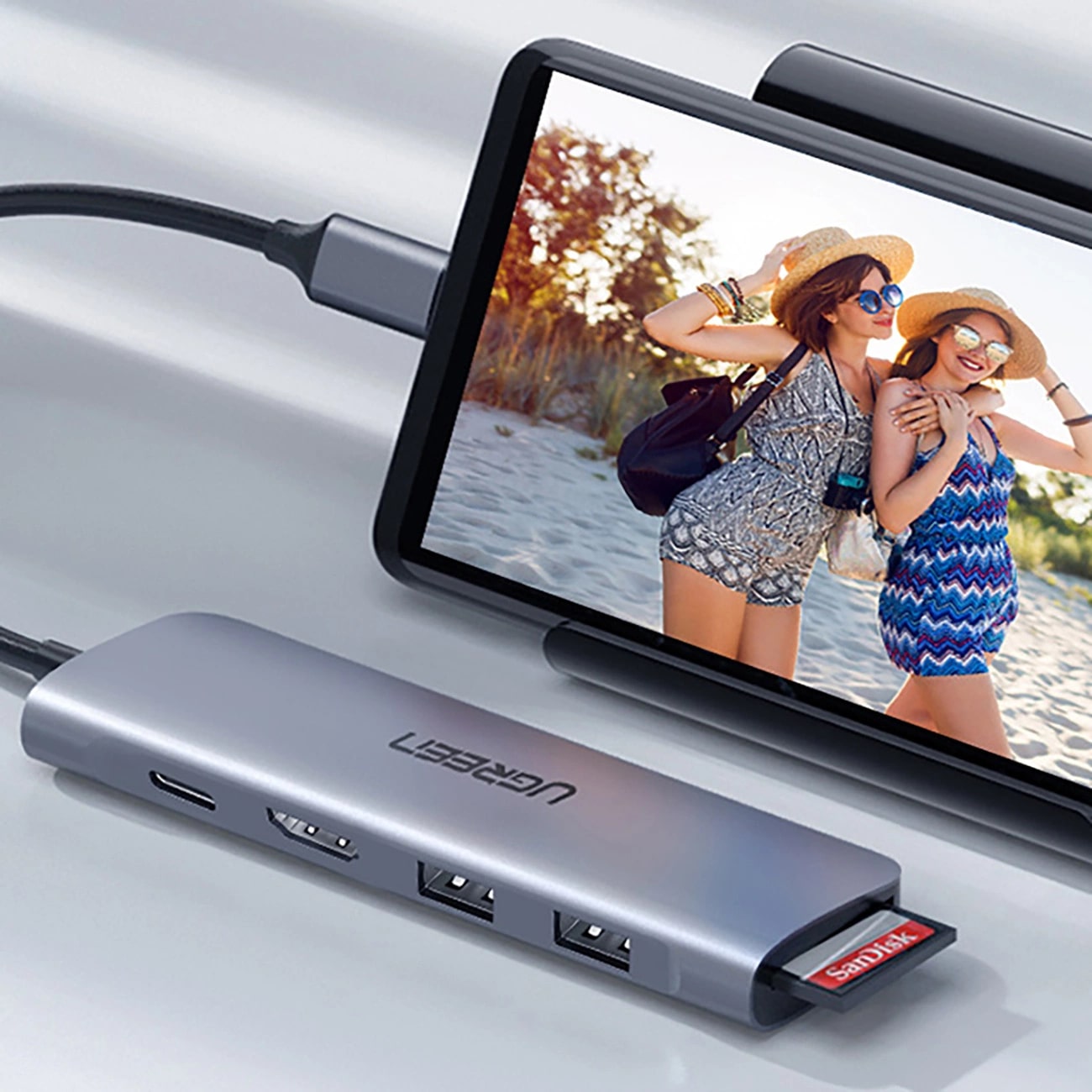Hub USB-C UGREEN CM195 (15214), 2 x USB-A 3.0 - 1 x USB-C - 1 x HDMI - 1 x SD - 1 x microSD, Γκρι
