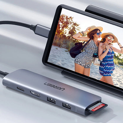 Hub USB-C UGREEN CM195 (15214), 2 x USB-A 3.0 - 1 x USB-C - 1 x HDMI - 1 x SD - 1 x microSD, Γκρι