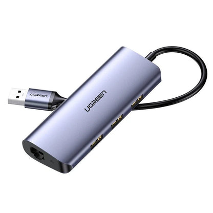 Hub USB-C UGREEN CM252, 3 x USB-A 3.0 - 1 x USB-C - RJ45, Γκρι