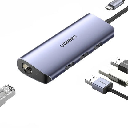 Hub USB-C UGREEN CM252, 3 x USB-A 3.0 - 1 x USB-C - RJ45, Γκρι