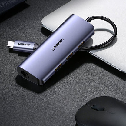 Hub USB-C UGREEN CM252, 3 x USB-A 3.0 - 1 x USB-C - RJ45, Γκρι