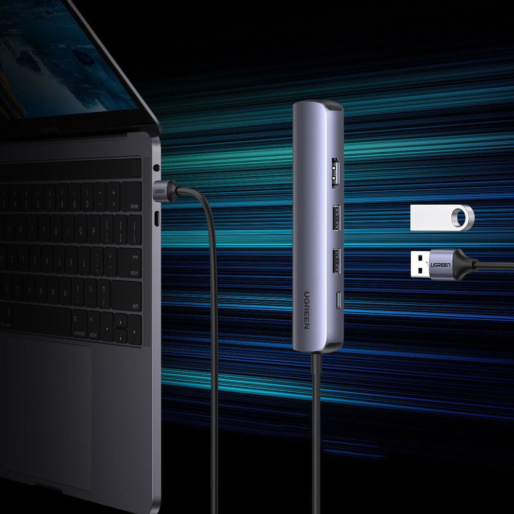 Hub USB-C UGREEN CM418 (10919), 2 x USB-A 3.0 - 1 x USB-C - 1 x HDMI - 1 x RJ45, Γκρι