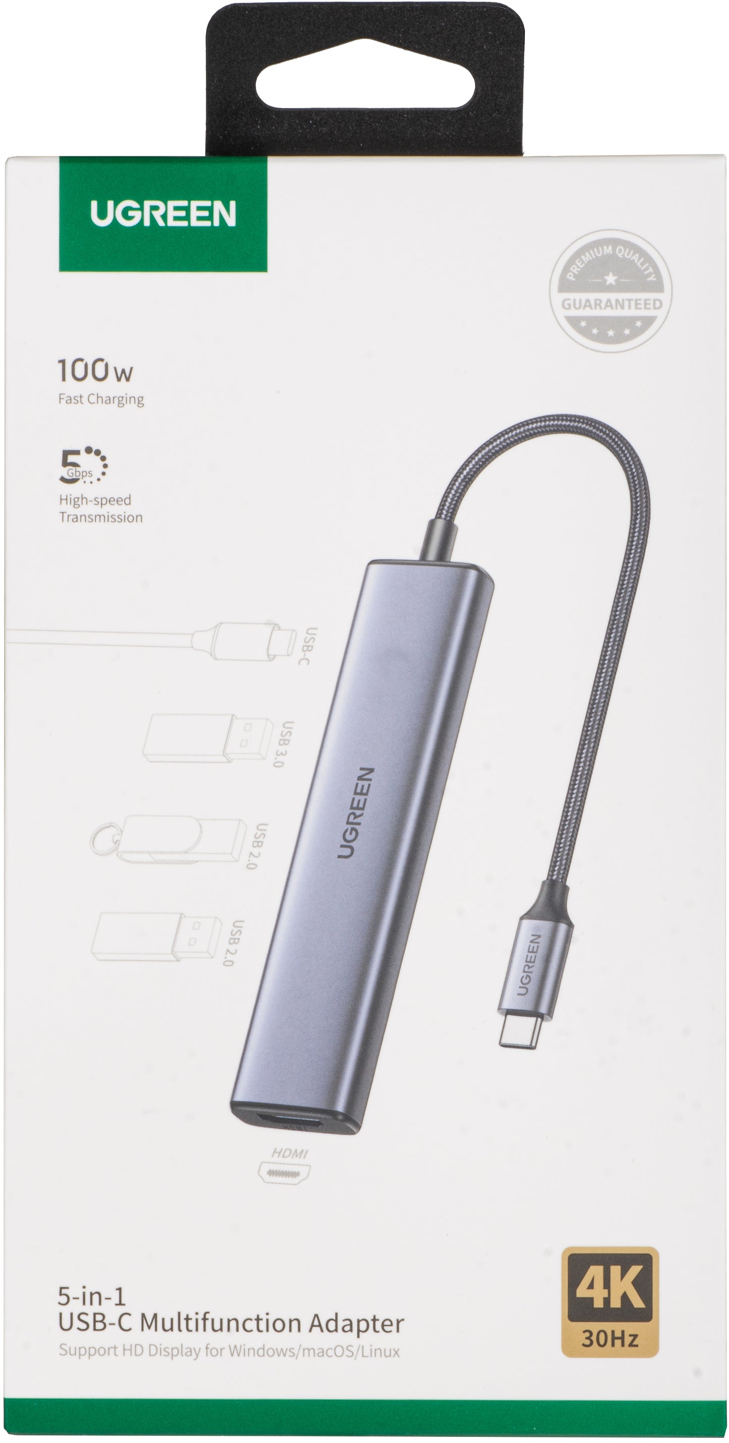 Hub USB-C UGREEN CM478, 1 x USB-A 3.0 - 2 x USB-A - 1 x USB-C - 1 x HDMI, Γκρι