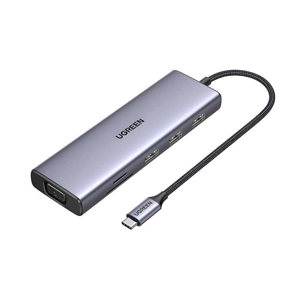 Hub USB-C UGREEN CM498 (15600), 3 x USB-A 3.0 - 1 x USB-C - 1 x HDMI - 1 x VGA - 1 x RJ45 - 1 x SD - 1 x microSD, Γκρι