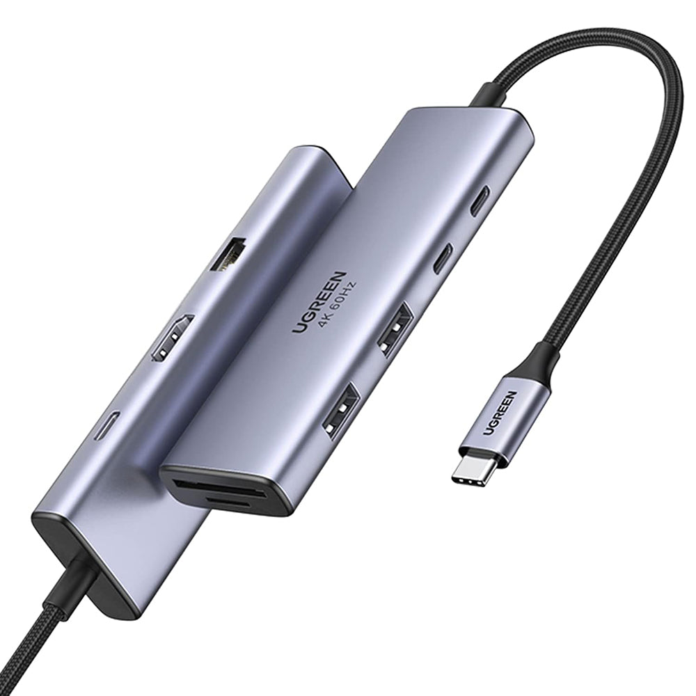 Hub USB-C UGREEN CM498 (15375), 2 x USB-A - 3 x USB-C - 1 x HDMI - 1 x RJ45 - 1 x SD - 1 x microSD, Γκρι